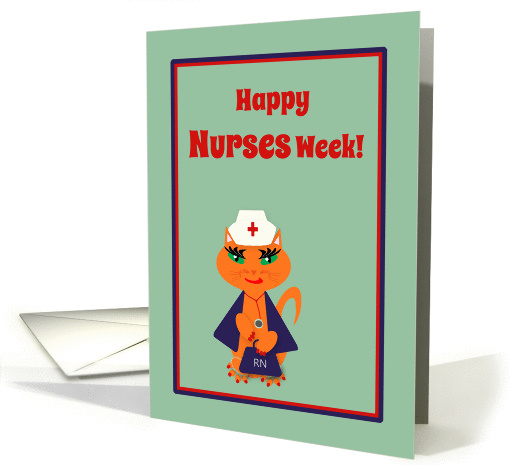 Nurses Week for Friend Cute Kitty Cat Nurse with Cap and Bag card