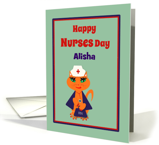 Nurses Day Custom Name Cute Kitty Cat Nurse card (1252670)