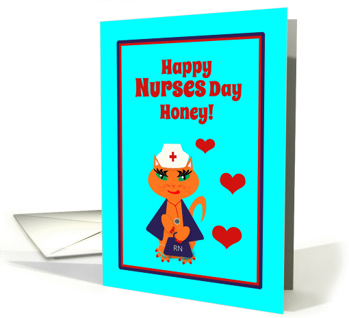 Nurses Day Wife Cute Kitty Cat Nurse with Hearts card (1252672)