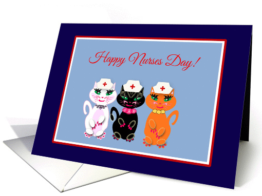 Nurses Day for Group Cute Kitty Cat Nurses in Red, White and Blue card