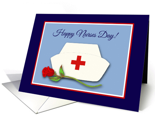 Nurses Day for Co-worker Nurses Cap with Red Rose Illustration card