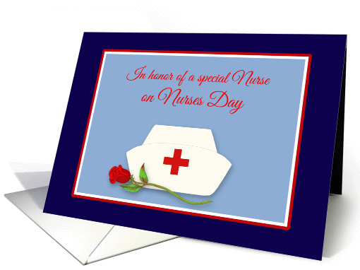 Nurses Day for Friend Nurses Cap with Red Rose Illustration card
