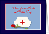 Nurses Day for Friend Nurses Cap with Red Rose Illustration card