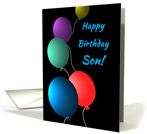 Birthday for Son Colorful Floating Balloons on Black card (1263122)