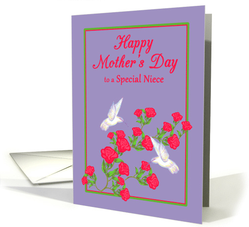Mother's Day Niece White Hummingbirds and Pink Roses card (1264286)