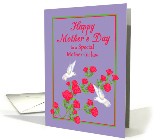 Mother-in-law Mothers Day White Hummingbirds and Pink Roses card