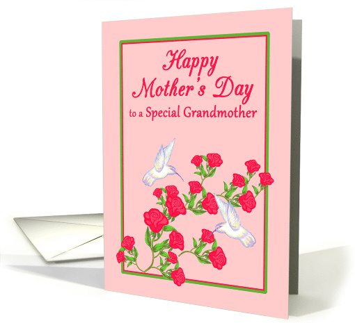 Mother's Day Grandmother White Hummingbirds and Pink Roses card