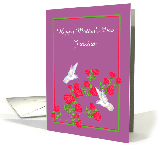 Mother's Day Custom Name Hummingbirds and Pink Roses card (1264598)