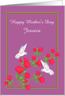 Mother’s Day Custom Name Hummingbirds and Pink Roses card