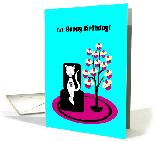 Birthday Humor Funny Texting Cat with Cupcake Tree card (1271518)