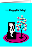 Birthday Humor Funny Texting Cat with Cupcake Tree card