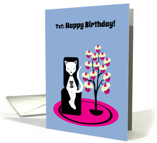 Birthday Humor Funny Texting Cat with Cupcake Tree card (1271520)
