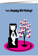 Birthday Humor Funny Texting Cat with Cupcake Tree card