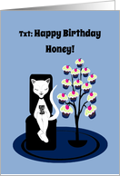 Boyfriend Birthday Humor Funny Texting Cat with Cupcake Tree card