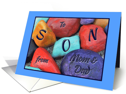 Birthday for Son from Parents Colorful Painted Rocks card (1281948)