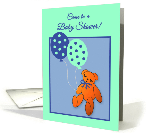Invitation Baby Shower for Baby Boy Teddy Bear with Balloons card