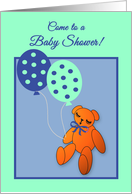 Invitation Baby Shower for Baby Boy Teddy Bear with Balloons card