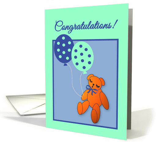 Congratulations Baby Boy Teddy Bear with Balloons card (1282398)