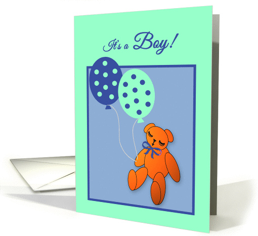 Annoucement New Baby Boy Teddy Bear with Balloons card (1282400)