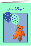 Annoucement New Baby Boy Teddy Bear with Balloons card