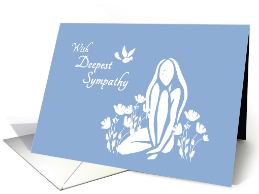 Sympathy from Both White Silhouetted Girl with Poppies and Dove card