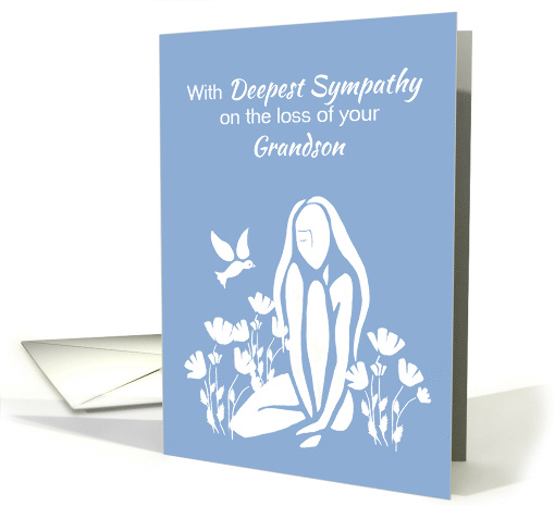 Grandson Sympathy White Silhouetted Girl with Poppies and Dove card