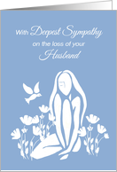 Sympathy for Husband White Silhouetted Girl with Poppies and Dove card