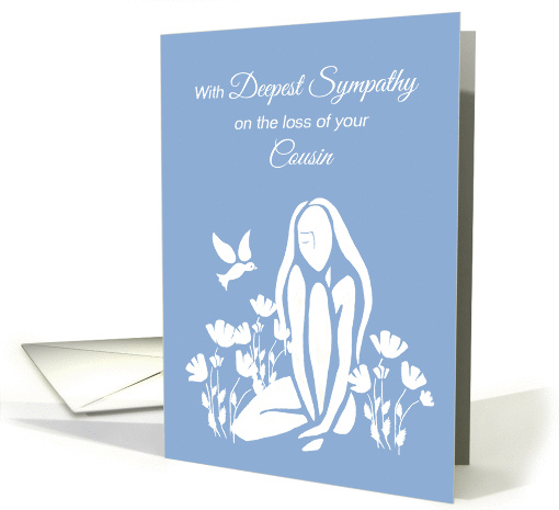 Sympathy for Cousin White Silhouetted Girl with Poppies and Dove card
