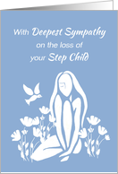 Sympathy for Step Child White Silhouetted Girl w Poppies card