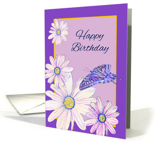 Happy Birthday For Her Stylistic Daisies and Butterfly card (1288990)