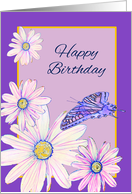 Happy Birthday For Her Stylistic Daisies and Butterfly card