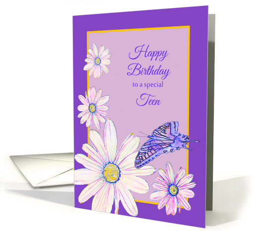 Birthday Teen Stylistic Daisies and Butterfly card (1291652)