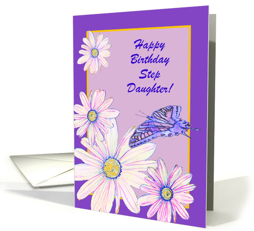 Custom Relation Birthday Stylistic Daisies and Butterfly card