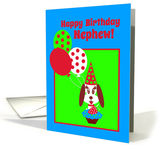Kids Birthday Dog with Cupcake, Red Strawberry and Balloons card