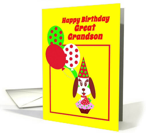 Birthday Great Grandson Dog w Cupcake, Red Strawberry and... (1300800)