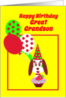 Birthday Great Grandson Dog w Cupcake, Red Strawberry and Balloons card