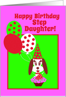 Birthday Niece Dog w Cupcake, Red Strawberry and Balloons card