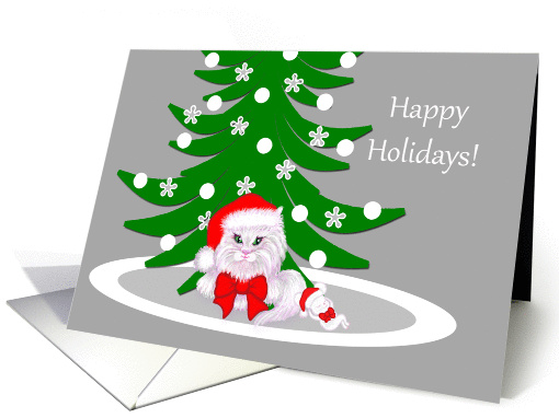 Christmas Cute White Cat and Mouse in Santa Hats card (1308594)