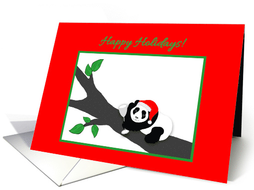 Christmas Panda Bear w Santa Hat and Glass of Wine card (1317146)