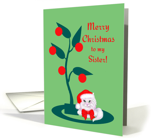Sister Christmas White Cat in Santa Hat card (1330638)