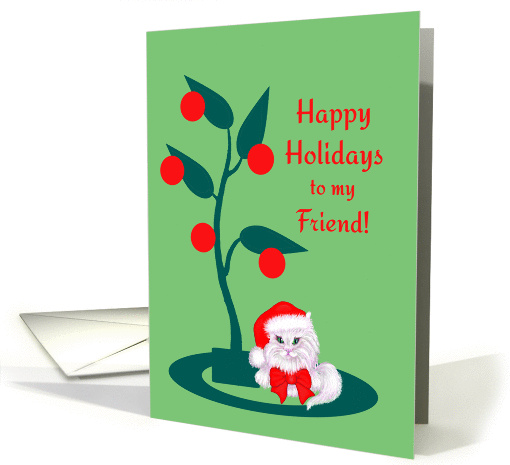 Friend Christmas White Cat in Santa Hat card (1330652)