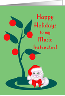 Christmas for Music Teacher White Cat in Santa Hat card