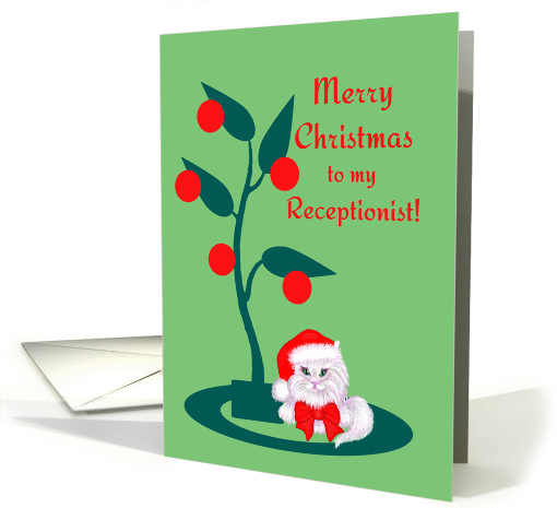 Christmas for Receptionist White Cat in Santa Hat card (1330662)