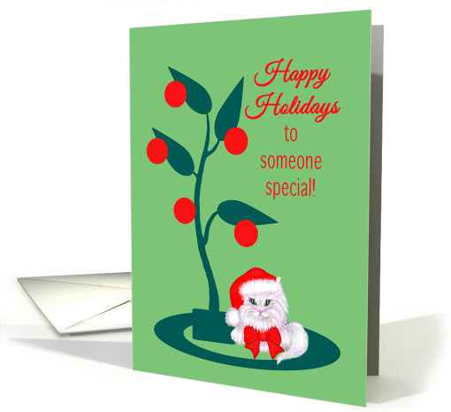 General Christmas Happy Holidays White Cat Santa Hat card (1331484)