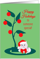 General Christmas Happy Holidays White Cat Santa Hat card