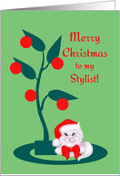 Christmas for Hair Stylist White Cat in Santa Hat card