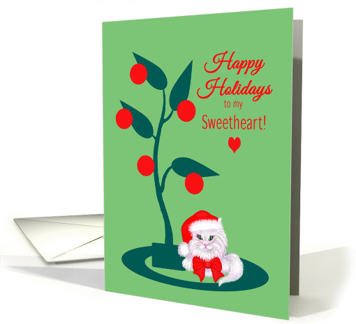 Christmas for Fiance White Cat in Santa Hat card (1331682)