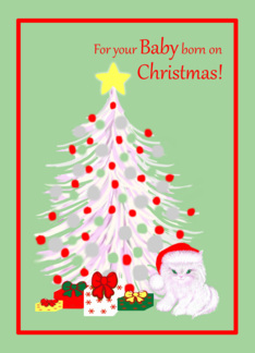 Congratulations Baby Christmas White Cat in Santa Hat with Tree