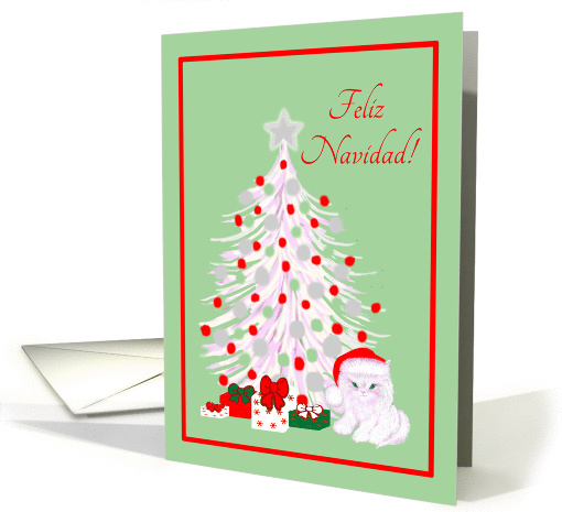 Spanish Christmas White Cat in Santa Hat card (1333682)