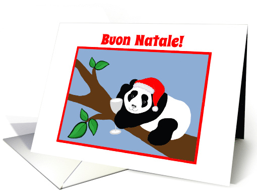 Italian Christmas Panda Bear in Santa Hat with Wine card (1333748)